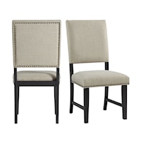 Contemporary Set of 2 Upholstered Side Chairs with Bronze Nail Head Trim