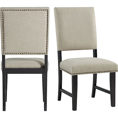 Contemporary Set of 2 Upholstered Side Chairs with Bronze Nail Head Trim