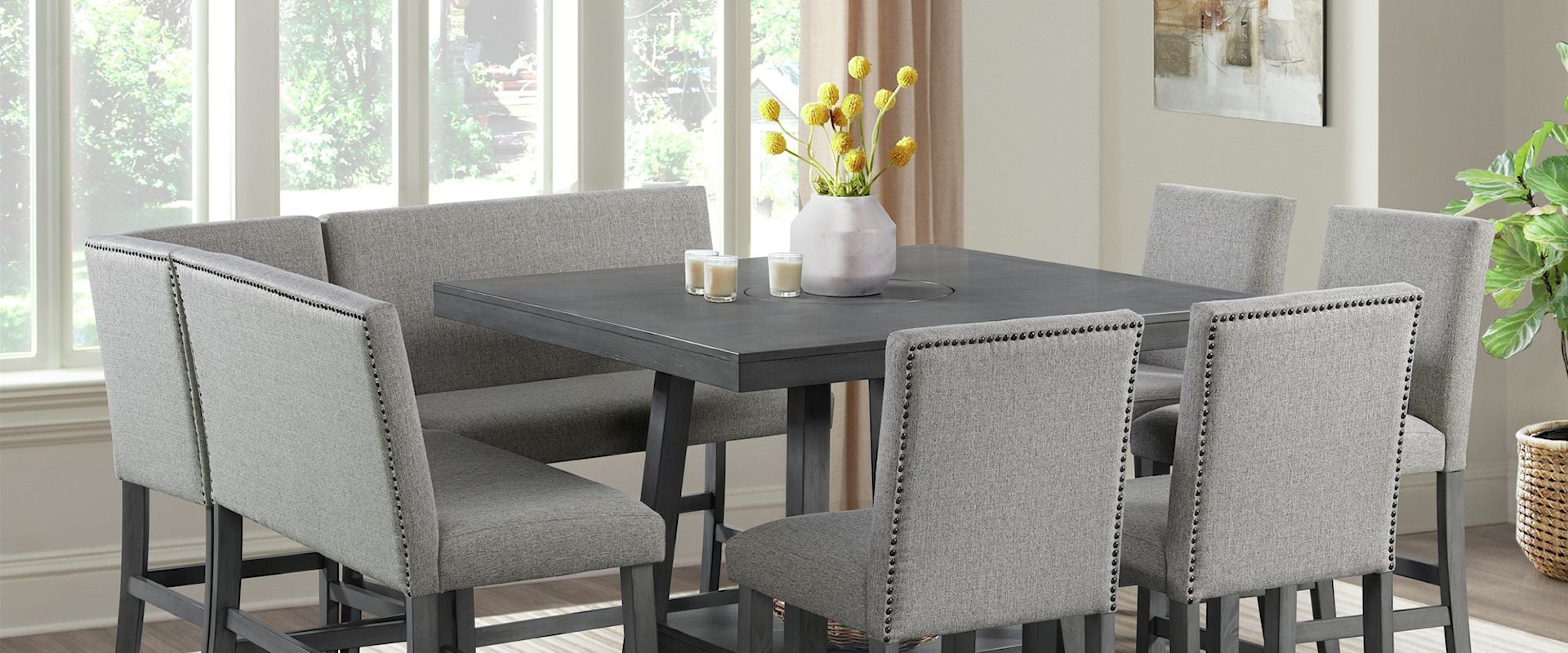 Transitional 8-Piece Counter Height Dining Table Set