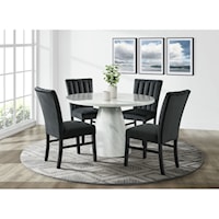 Contemporary 5-Piece Round Dining Set with Black Velvet Side Chairs