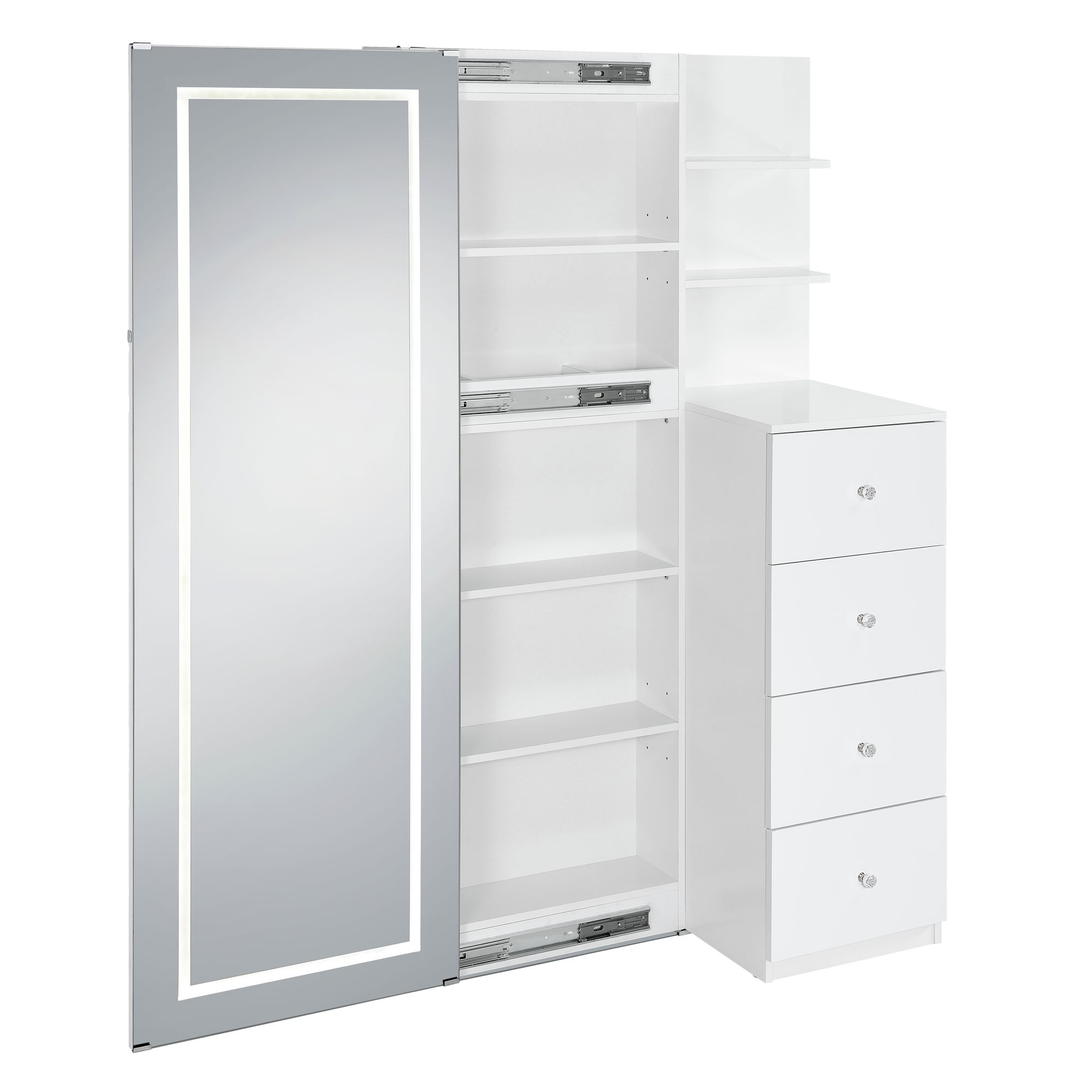 Elements International Vancouver Floor Mirror With Storage In White