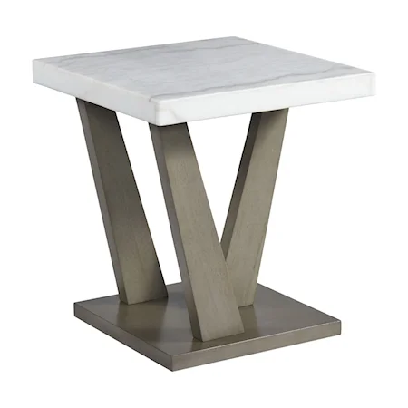 Contemporary Square End Table with White Marble Top