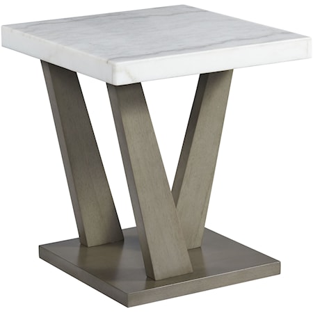 Contemporary Square End Table with White Marble Top