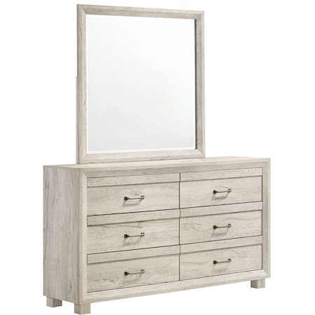 Rustic Farmhouse 6-Drawer Dresser with Mirror