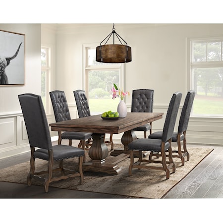 Rustic Dining Room Set with Tufted Chairs