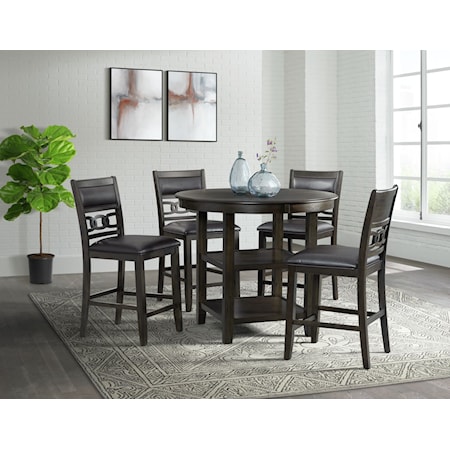 Transitional 5-Piece Counter Height Dining Set with Faux Leather Side Chairs