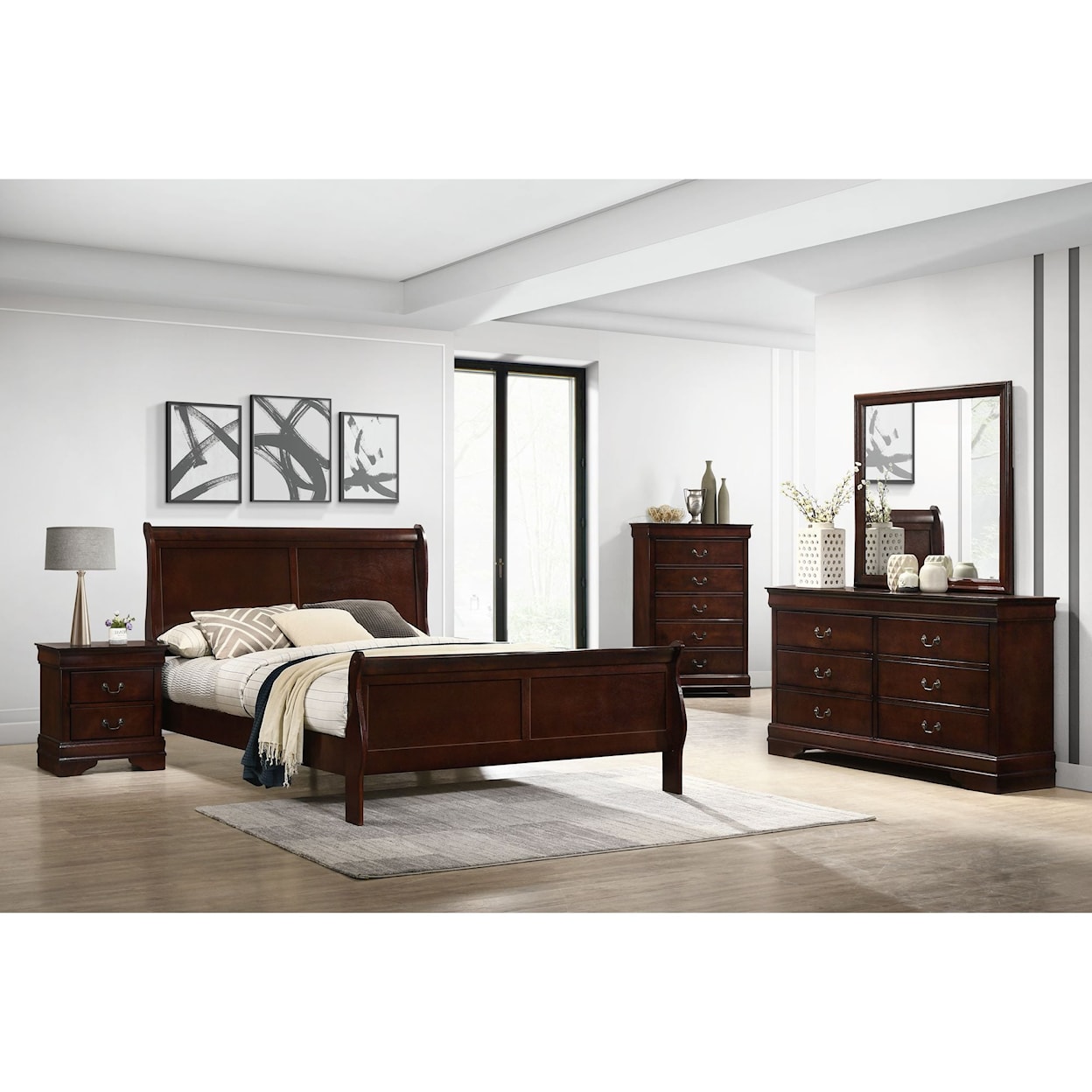Elements International Louis Philippe Louis Phillippe Full Panel Bed in Cherry