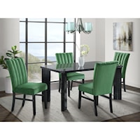 Contemporary 5-Piece Rectangular Dining Set with Emerald Velvet Chairs