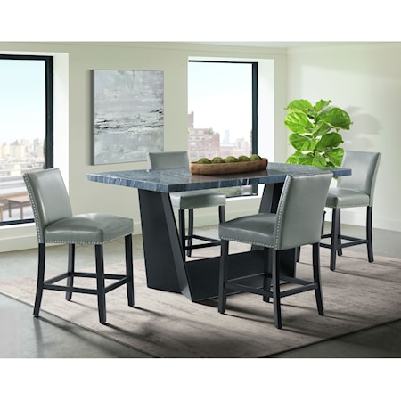 Contemporary 5-Piece Counter Height Dining Set with Marble Top