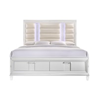 King Storage Bed with Upholstered Headboard White