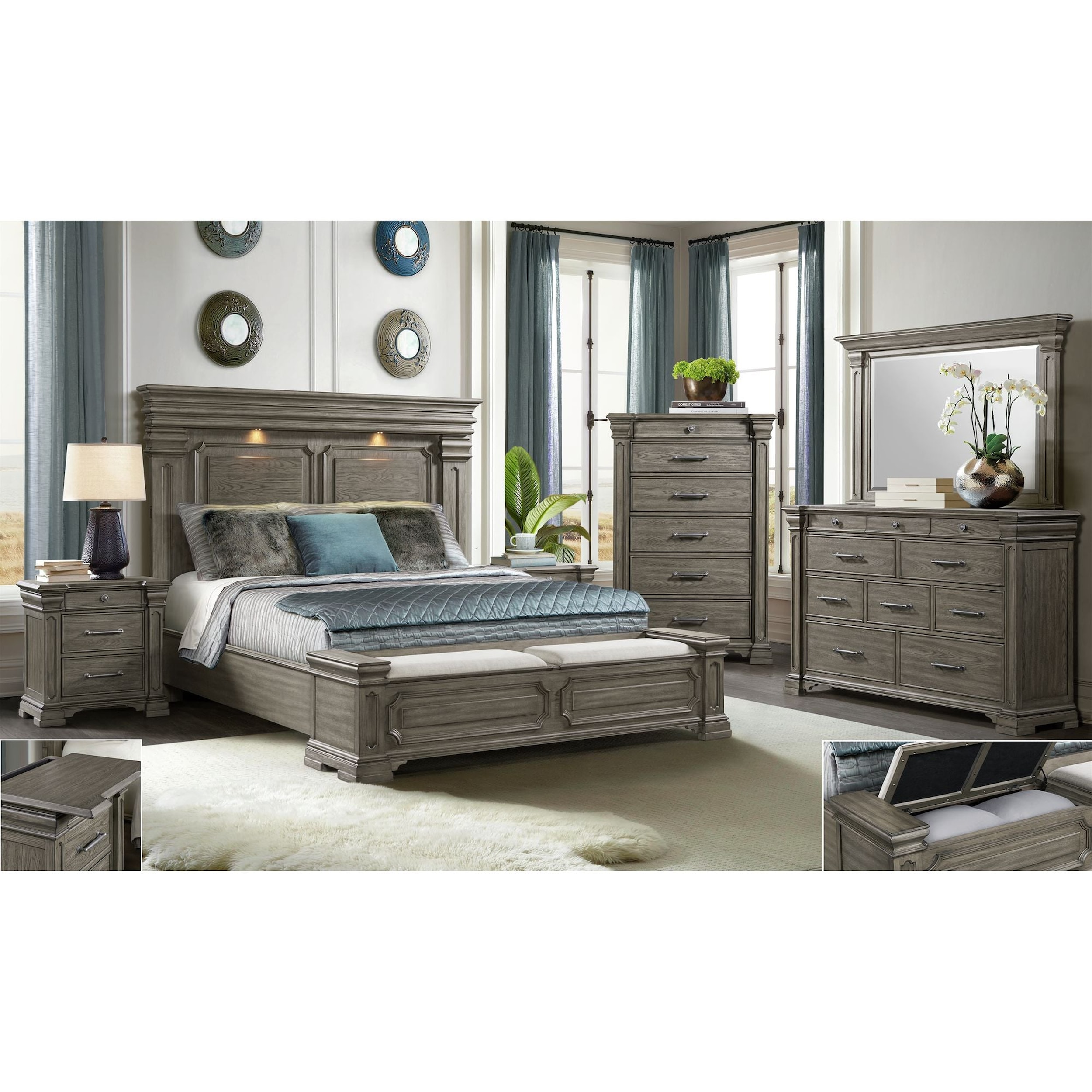 Elements Kings Court B.10315.QSB Transitional Queen Storage Bed with