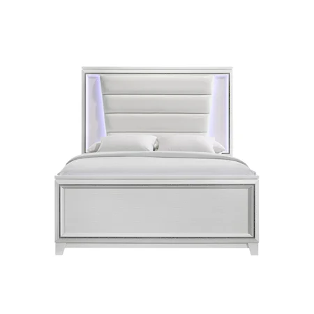 Transitional Queen Panel Bed with LED Lighting