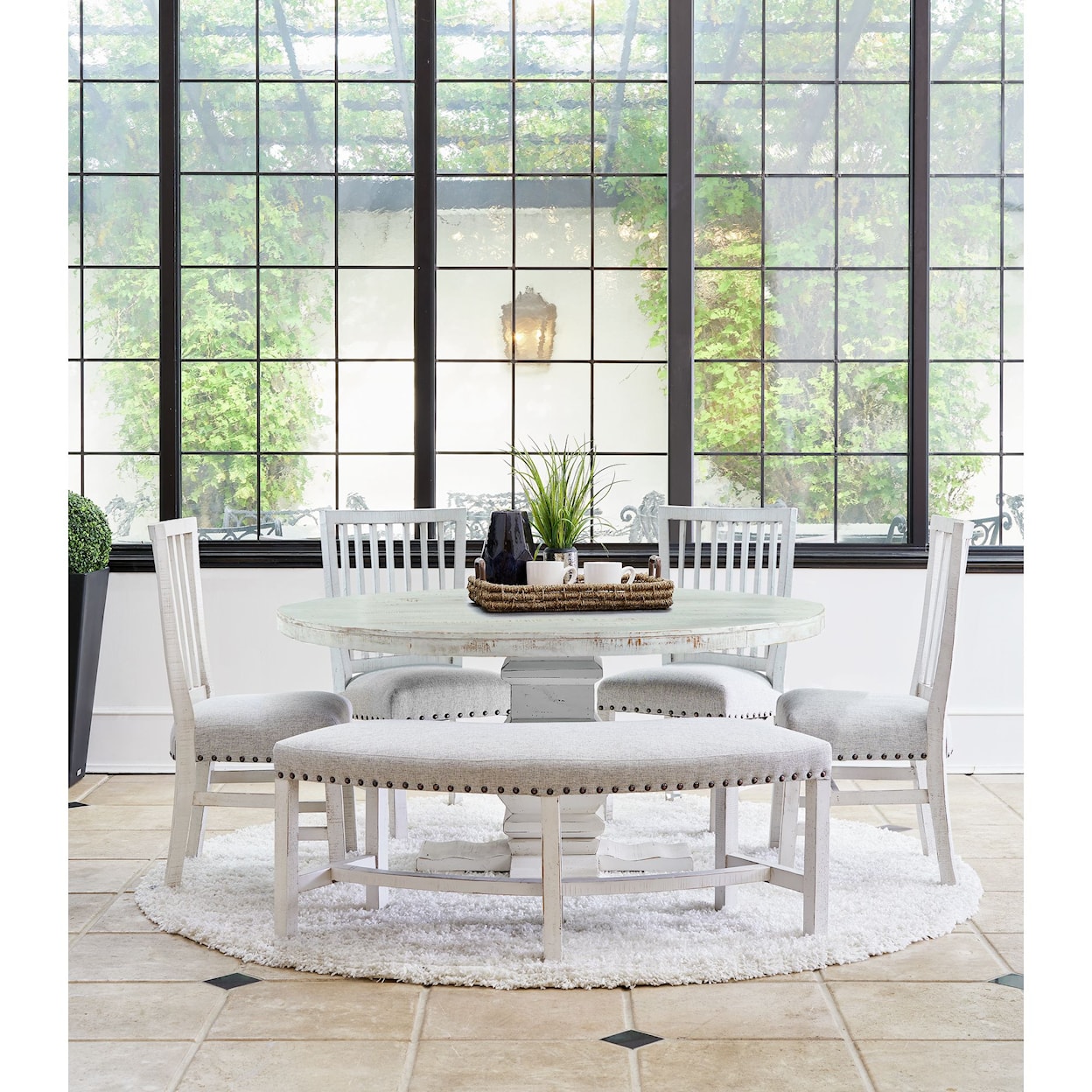 Elements International Condesa Round Upholstered Dining Bench