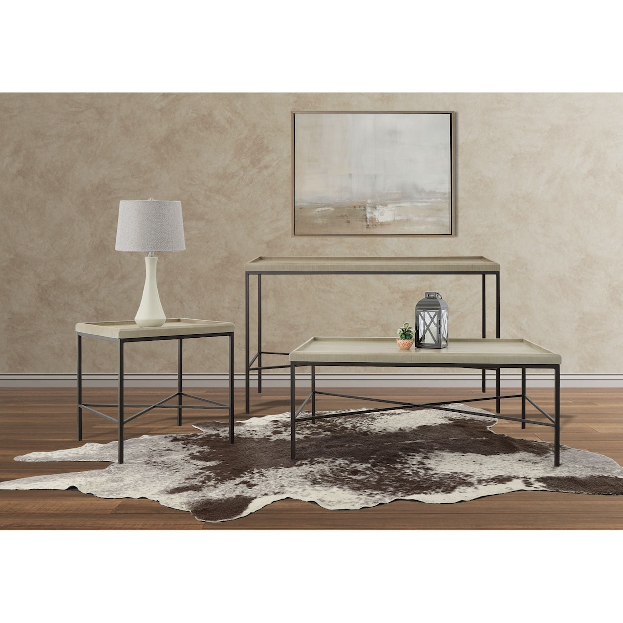 Elements International Timesch Natural Sofa Table with Metal Frame