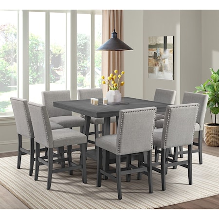 Transitional 9-Piece Counter Height Dining Table Set