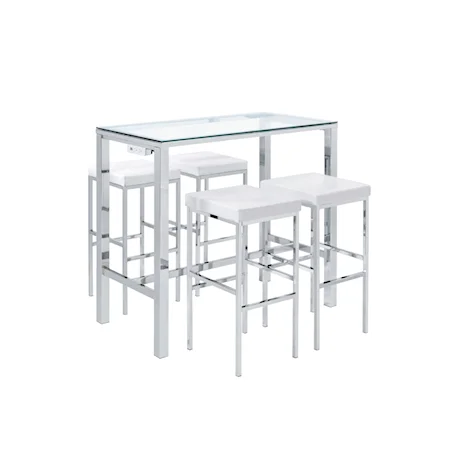 Glam Bar Table Set with 4 Stools and Glass Tabletop