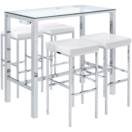 Glam Bar Table Set with 4 Stools and Glass Tabletop