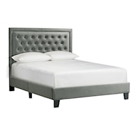 Transitional Upholstered Full Platform Bed with Button Tufted Headboard