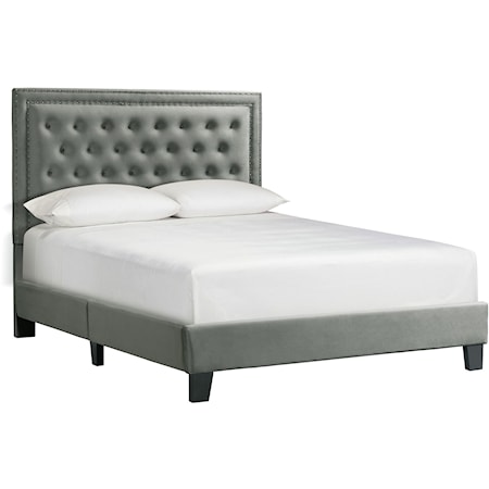 Transitional Upholstered Full Platform Bed with Button Tufted Headboard