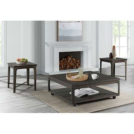 Industrial 2-Piece Occasional Table Set with USB Ports