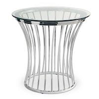 Contemporary Round End Table with Glass Top 