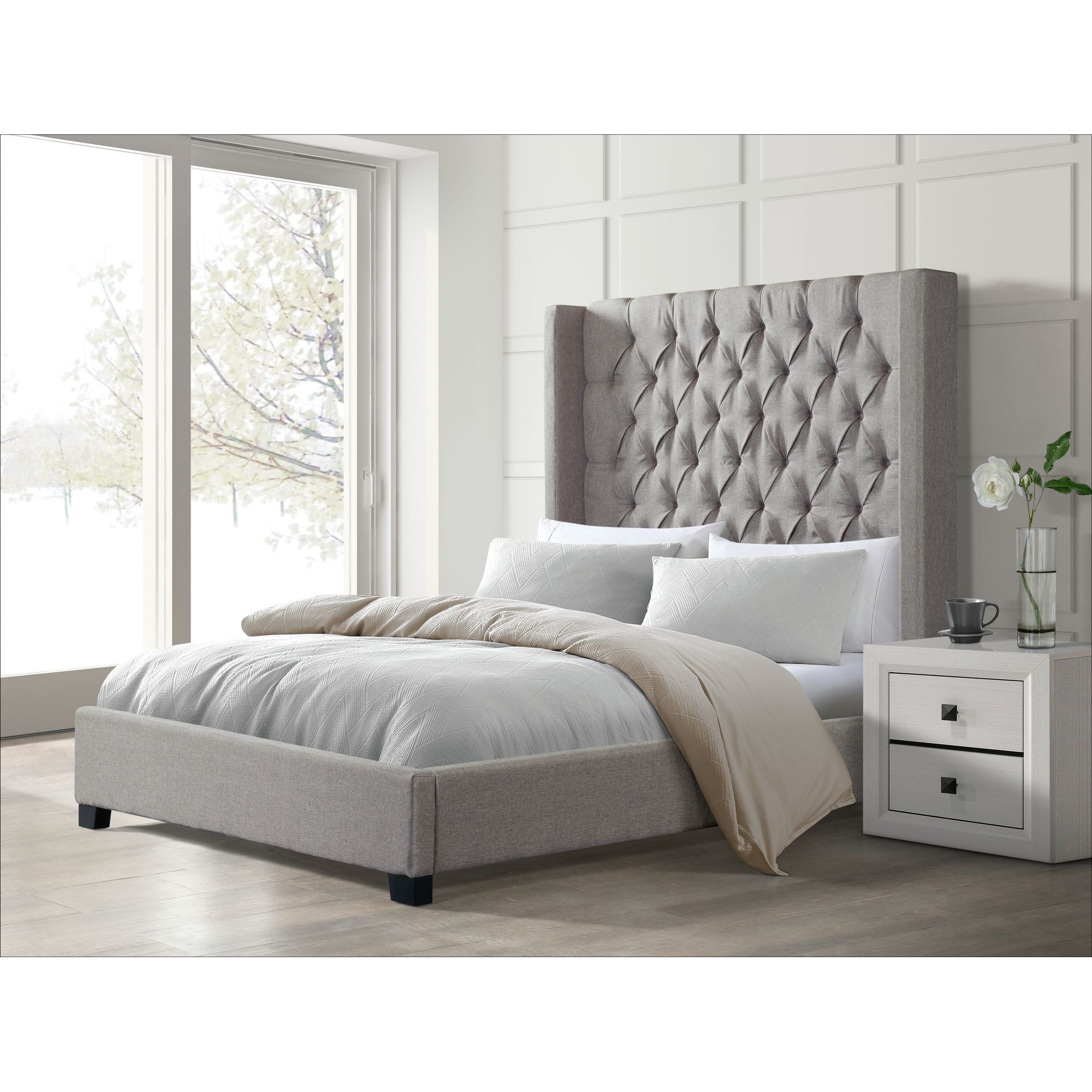 Elements International Morrow King Bed in Heirloom Grey