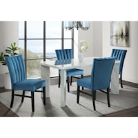 Contemporary 5-Piece Rectangular Dining Set with Navy Blue Velvet Side Chairs