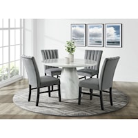 Contemporary 5-Piece Round Dining Set with Grey Velvet Side Chairs