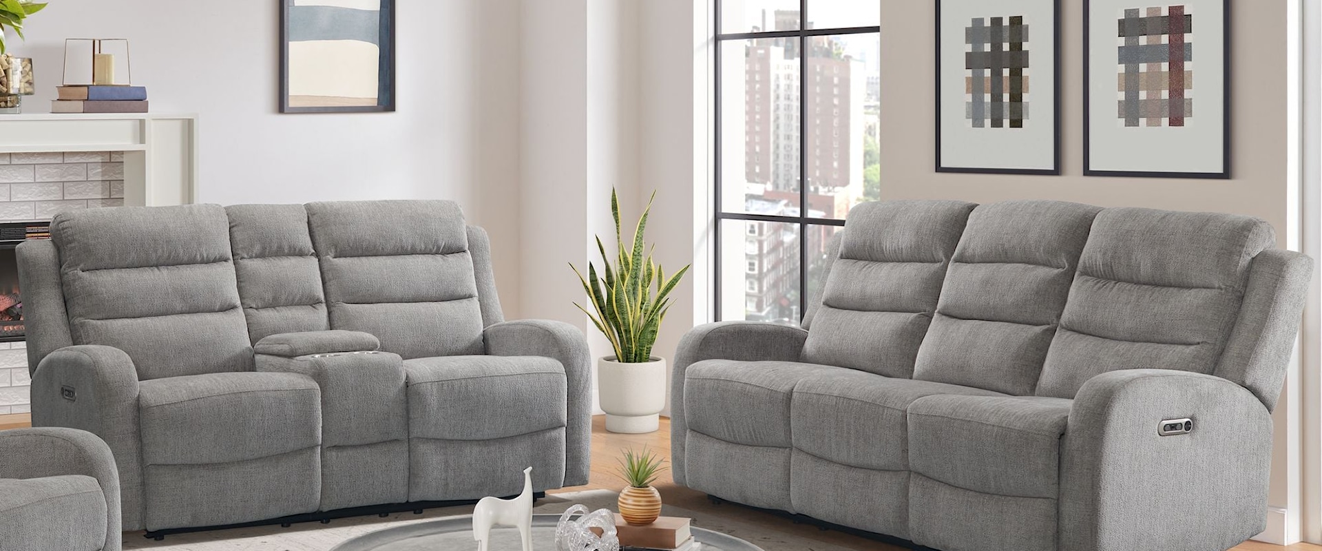 Avanti 2PC Living Room Set in Whiskers Nature Grey-Sofa & Loveseat