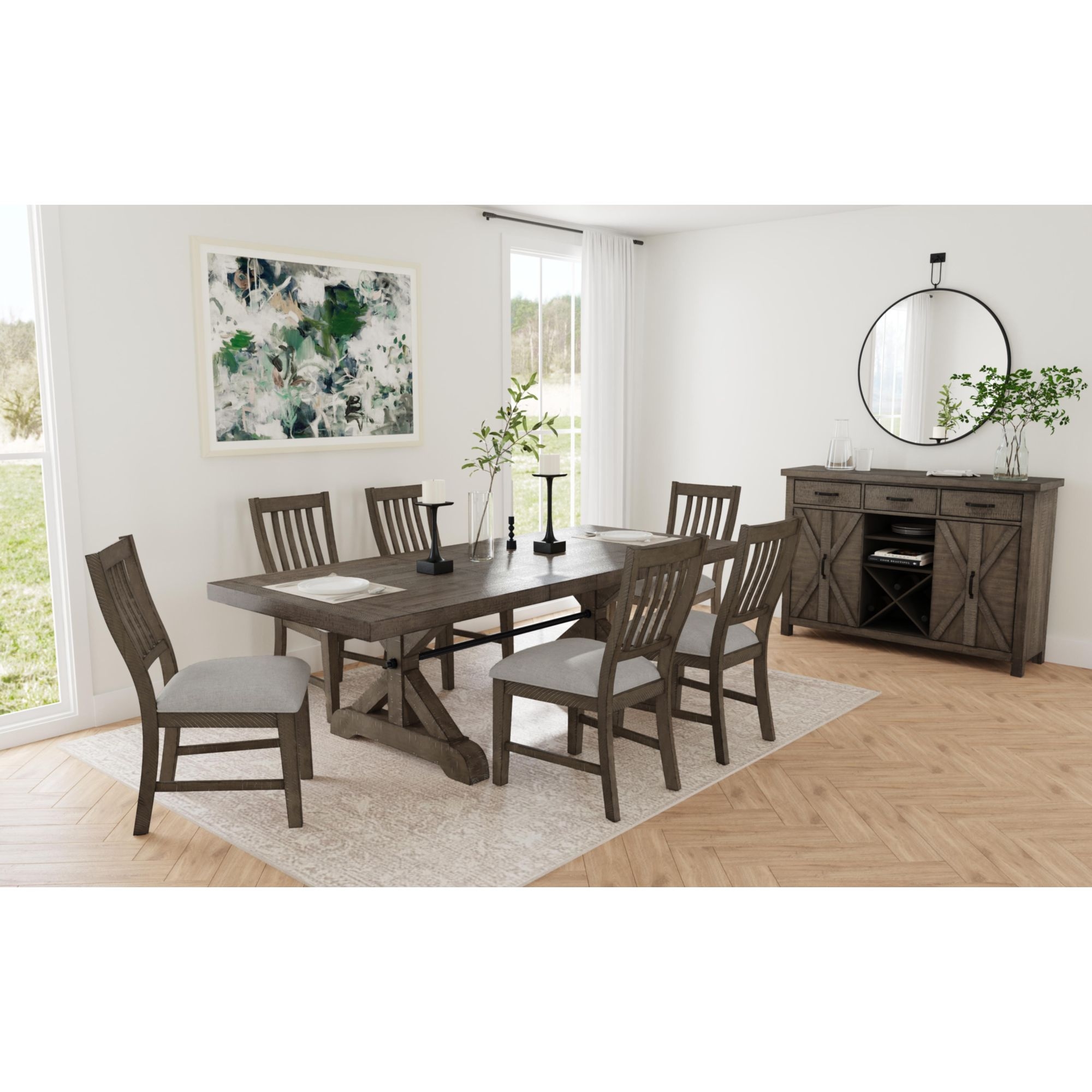 Farmhouse 7-pc. Double-Pedestal Dining Set w/Extension Leaves
