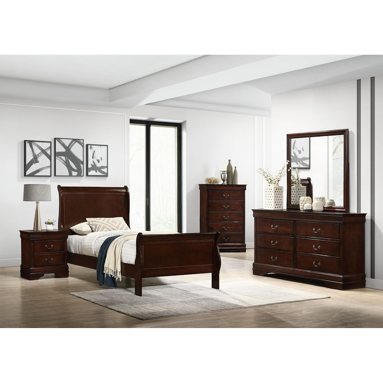 Elements International Louis Philippe Twin Sleigh Bed