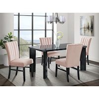 Contemporary 5-Piece Rectangular Dining Set with Pink Velvet Side Chairs
