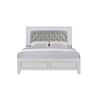 Glam Twin Panel Bed with Upholstered Headboard and LED Lights