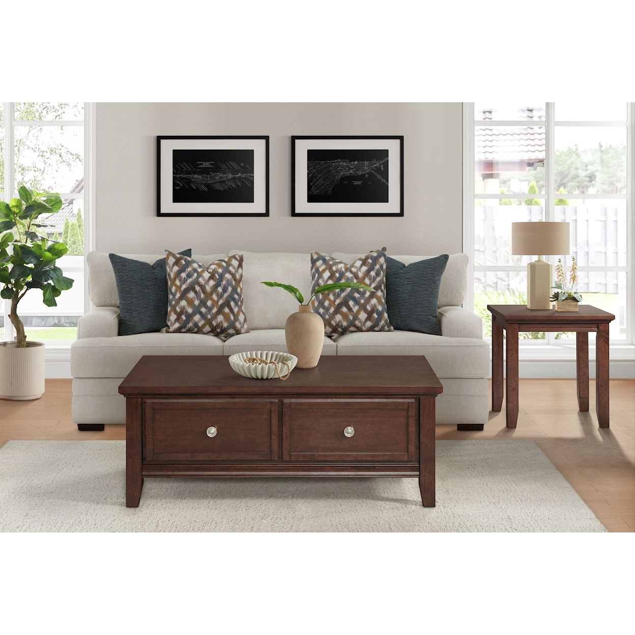 Elements International Chatham Coffee Table with Storage Drawers