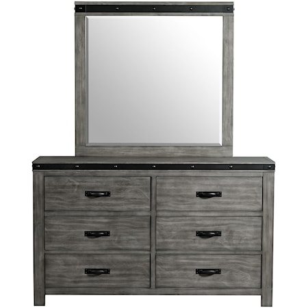 Contemporary 6-Drawer Dresser & Mirror Set