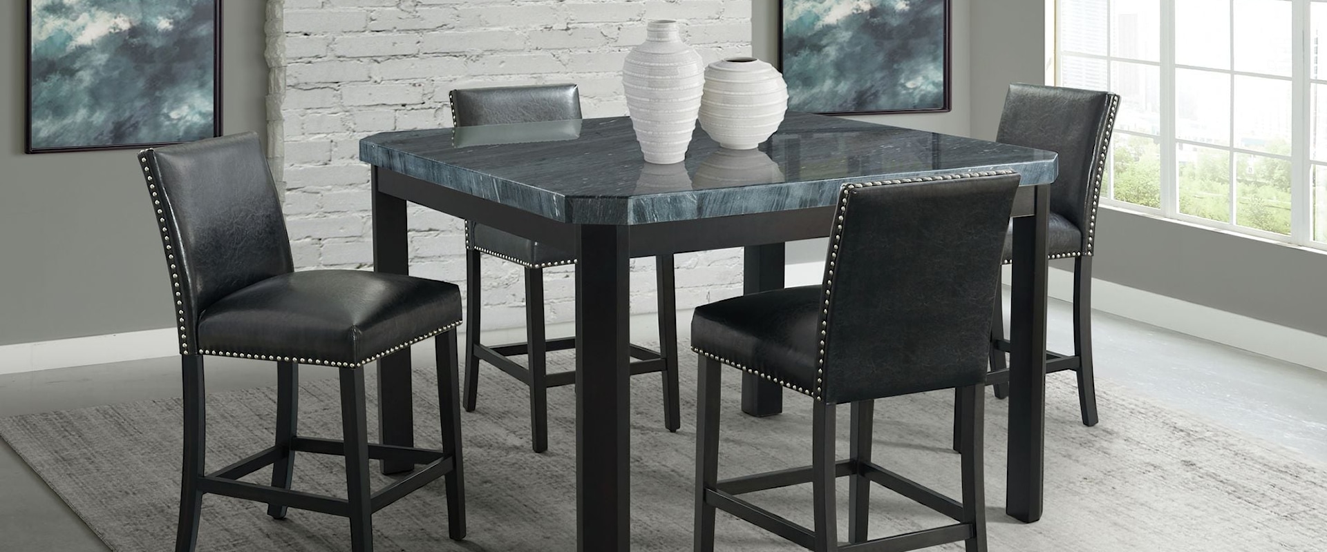 Francesca Square 5PC Counter Height Dining Set-Table & Four Black PU Chairs