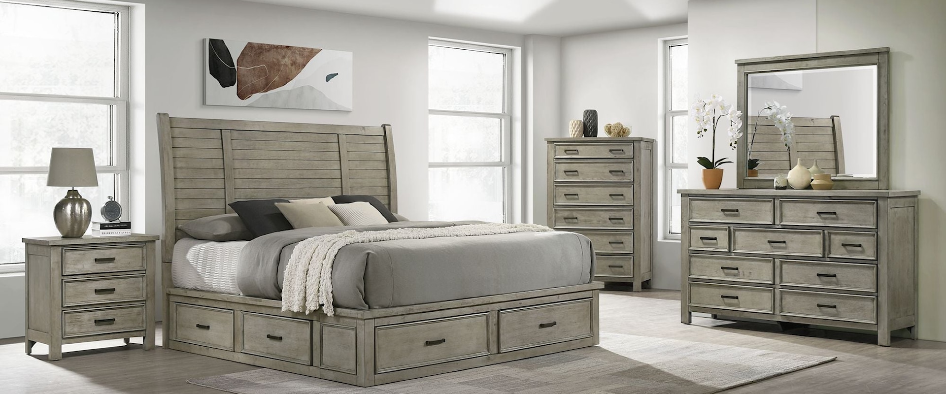 Sullivan Queen Storage 5PC Bedroom Set in Drift Grey