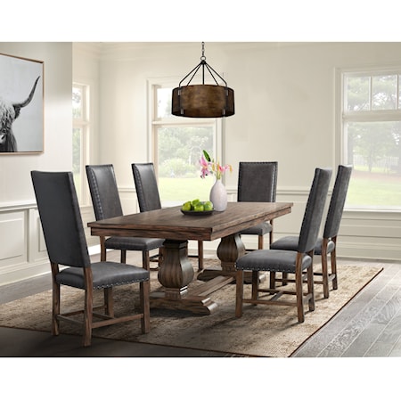 Rustic 7 Piece Dining Room Set with Tall Back Chairs