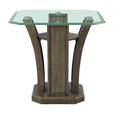 Square Wood End Table w/ Glass Top