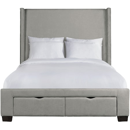 Queen Upholstered Storage Bed with Nailhead Studs