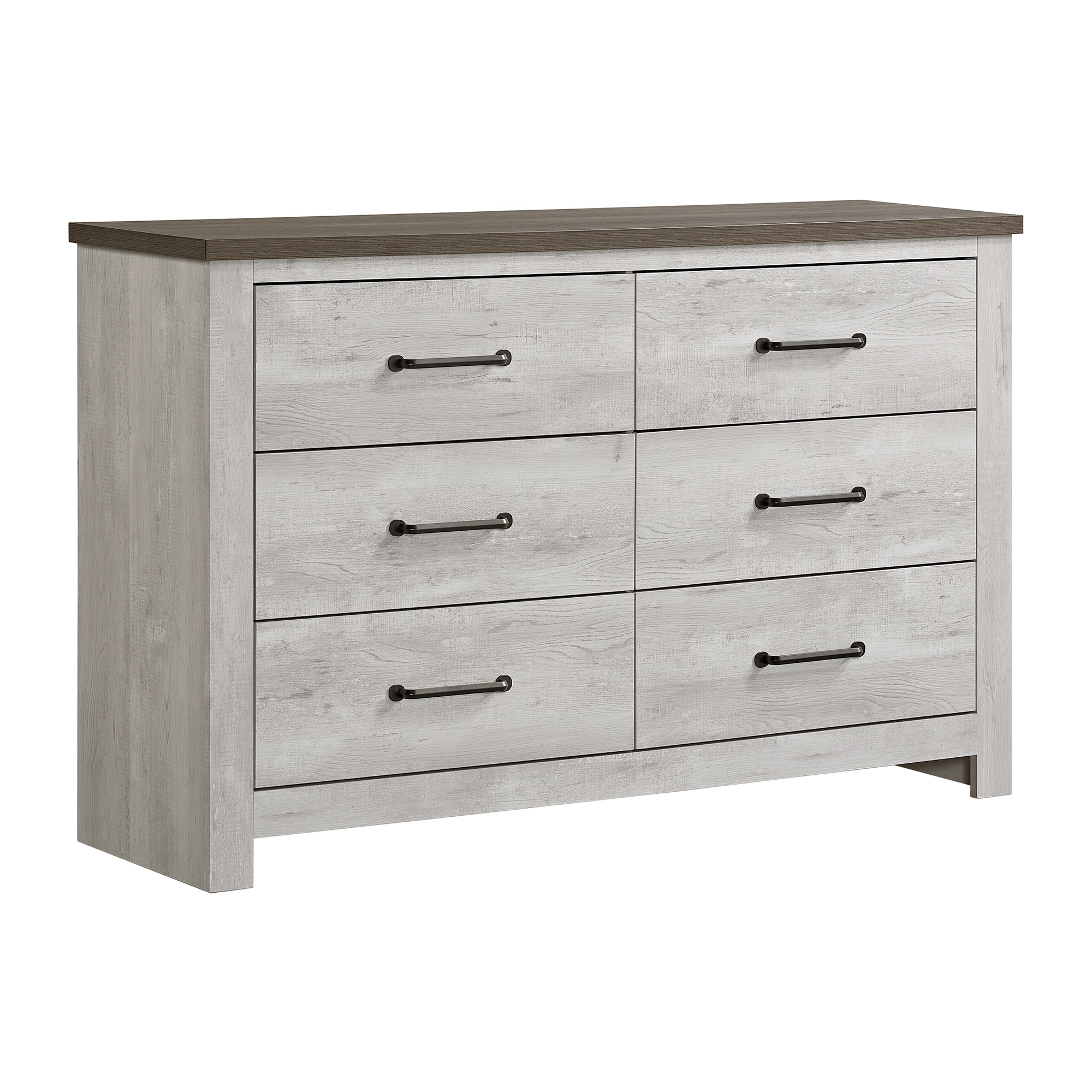 6-Drawer Dresser In Dark Grey And White Wash