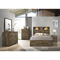 Contemporary 6-Piece Full Bookcase Bedroom Set with Bluetooth