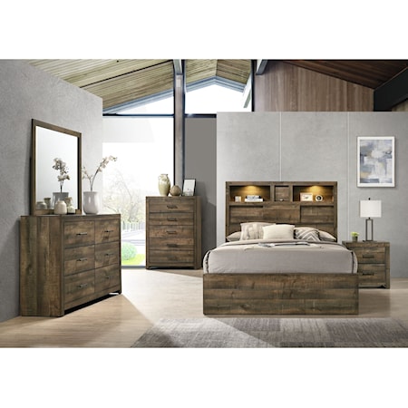 Contemporary 6-Piece Queen Bookcase Bedroom Set with Bluetooth