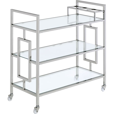 Glam Bar Cart with Tempered Glass and Chrome Finish