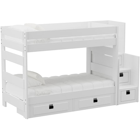 Cali Kids Complete Twin Over Twin Bunk With Staircase and Trundle in White