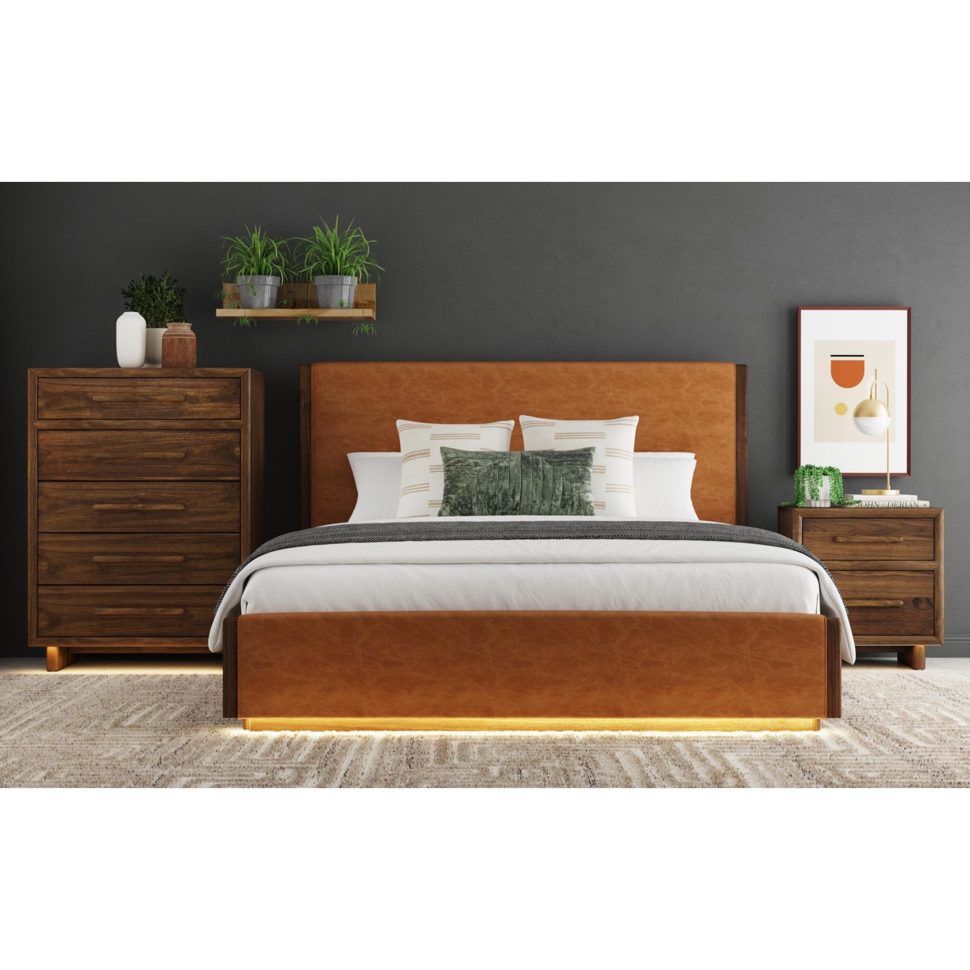 Elements International Brisbane Chest With Led In Brown