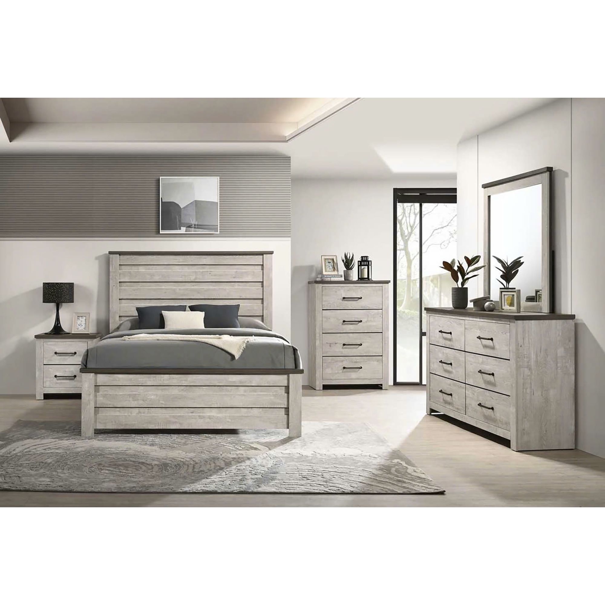 6-Drawer Dresser In Dark Grey And White Wash