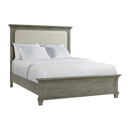 Transitional Queen Panel Bed with Upholstered Headboard