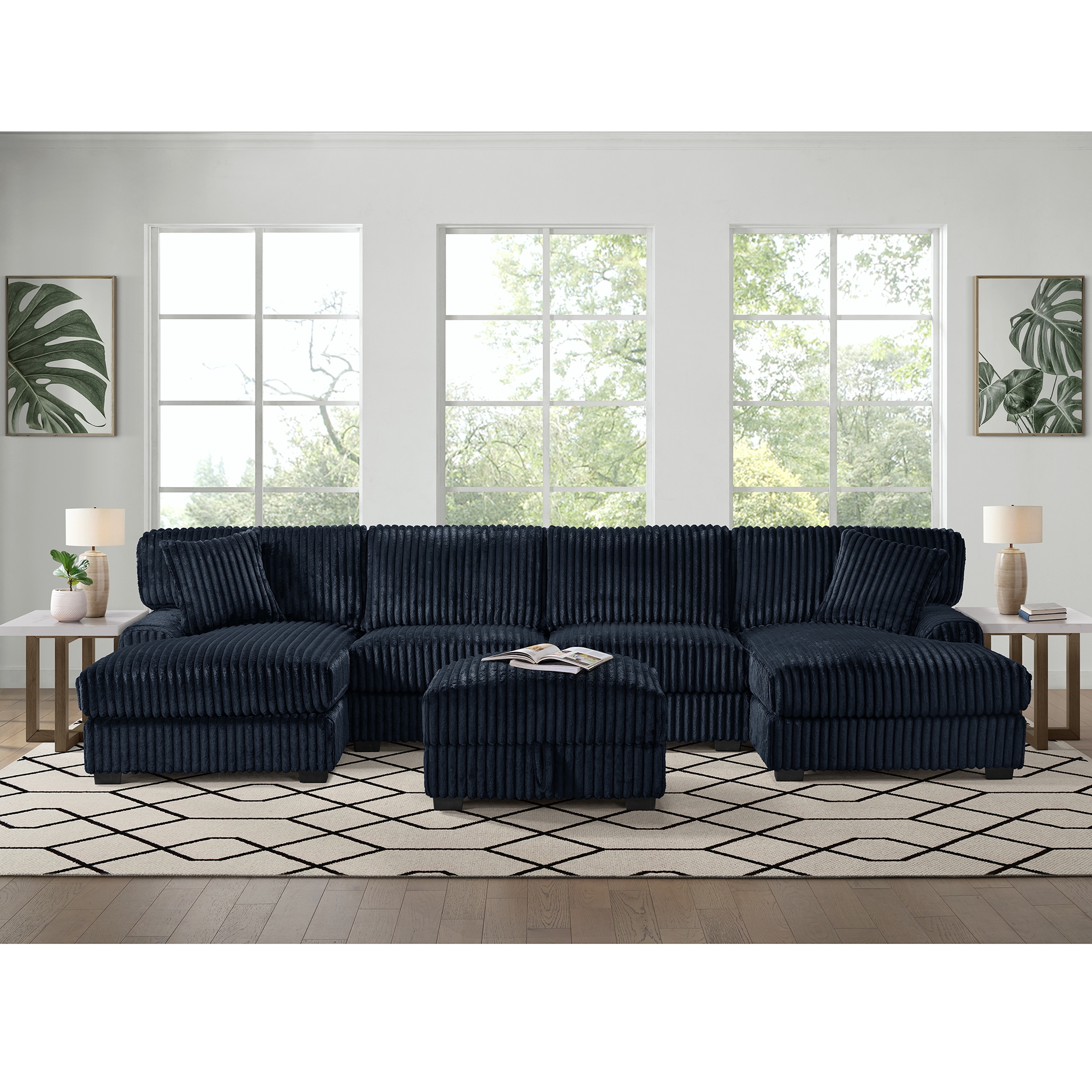 Rhf Chaise In Grand Cord Black