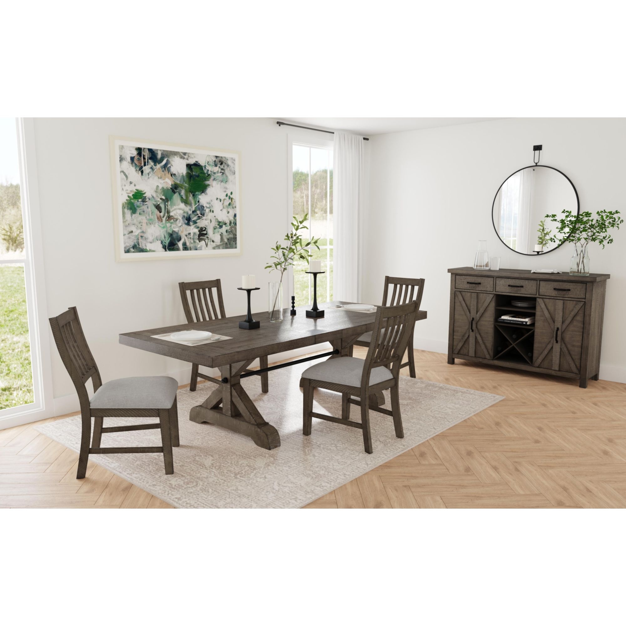 Farmhouse 5-pc. Double-Pedestal Dining Set w/Extension Leaves